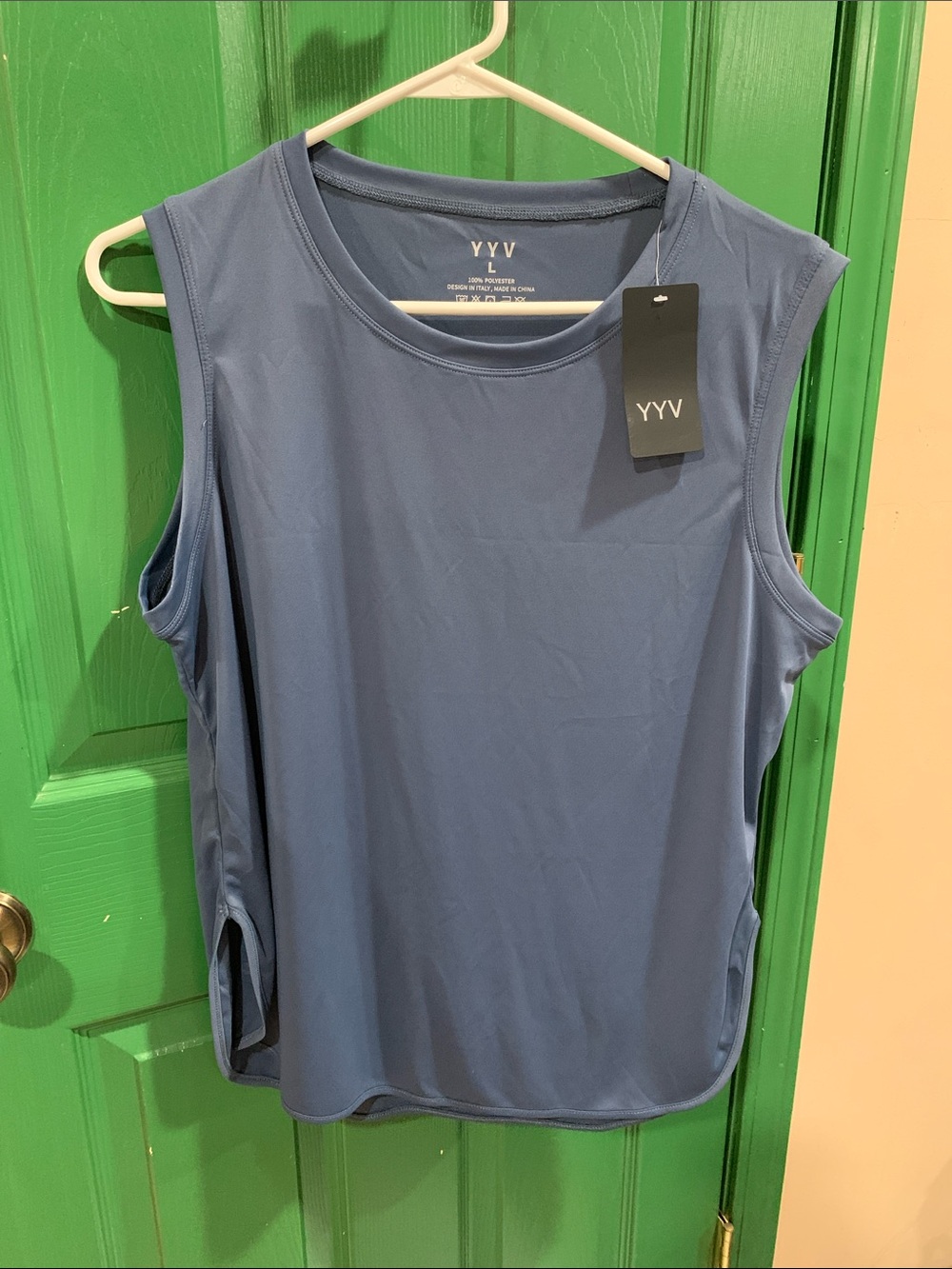 Women's Blue Performance Tank with Side Slits